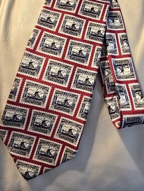 Museum Artifacts Men's 1825 Norse American Centennial Postage Stamp Silk Necktie